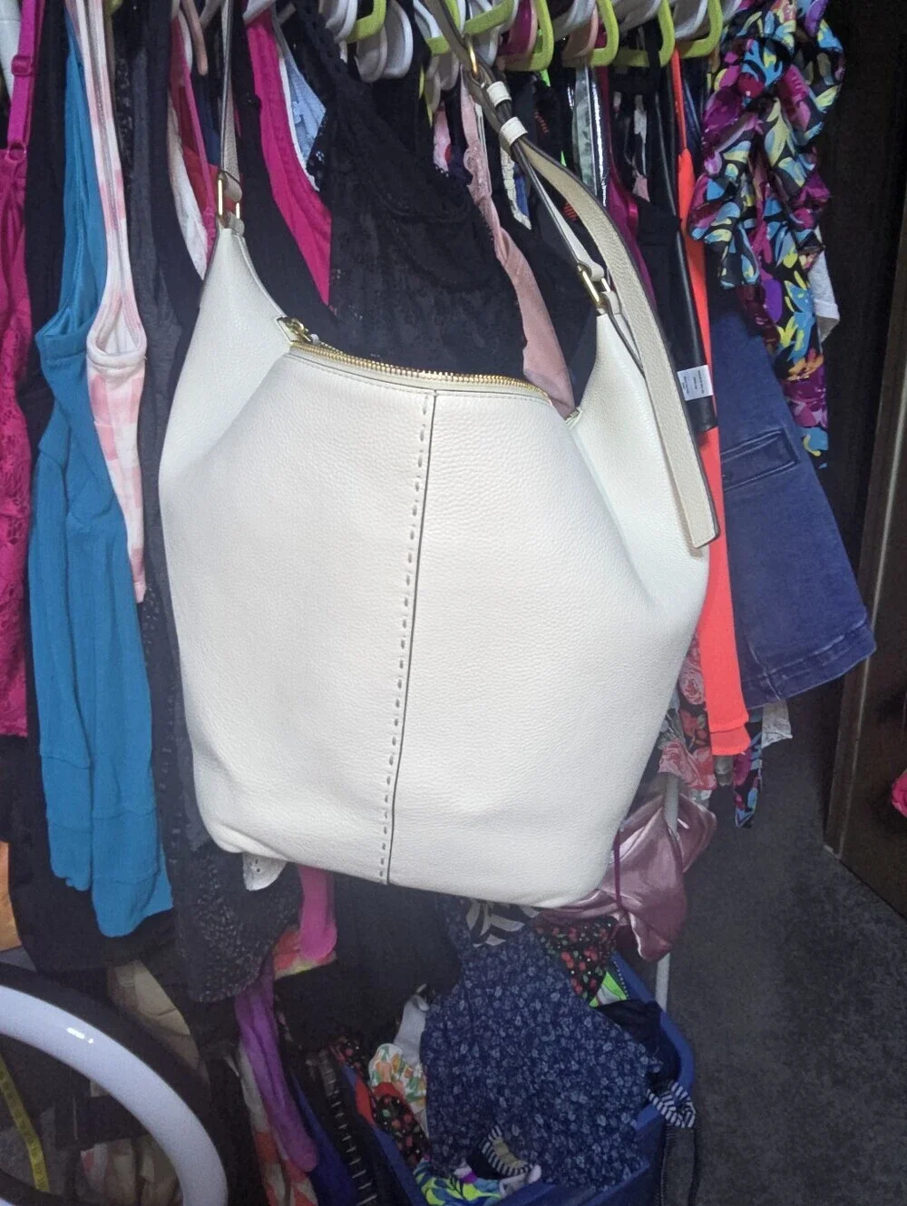 TORY BURCH Mcgraw Extra Large Leather Hobo Bag In New Ivory